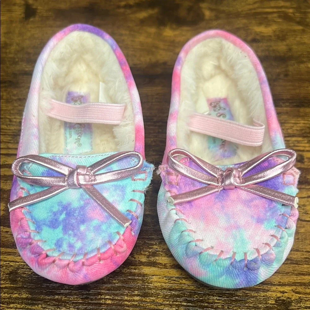 Self Esteem Pastel Tie-Dye Baby Moccasins with Bow